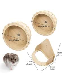 1pc Small Wooden Hamster Exercise Wheel, Silent Hamster Running Wheel, Suitable For Chihuahua, Guinea Pig, Hamster (15cm/21cm/26cm) - Multicolor - View 3