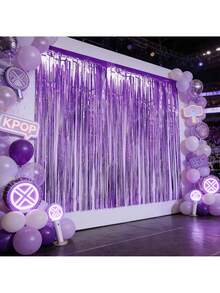 1/2/3pcs Light Purple Tassel Curtain Streamers, Concert Decor Background, Theme Party Decoration, Birthday Party Supplies, Indoor/Outdoor Atmosphere Decor - Purple Rain Curtain - View 2