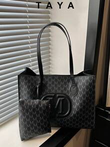 Large Capacity Waterproof Business Casual Fashion PU Leather Women's Shoulder Tote Bag, Suitable For Girls, Ladies, College Students, New Graduates And Office Workers. Ideal For Work, Business, Commuting And School Use. - Black - View 2