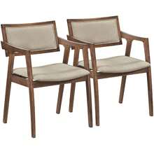 Rubber Wood Dining Chairs Set Of 2 With Arms,Curved Seat & Back For Room,Dark Beige - Beige - View 11