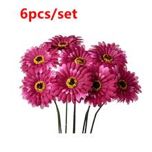6/12支仿真非洲雏菊，丝质非洲雏菊，假非洲雏菊，仿真向日葵，散装仿真花束，适用于婚礼新娘捧花、派对、家居厨房装饰、花园装饰、户外植物、园艺、仿真花、秋季装饰 - 玫紅色 - 查看 10