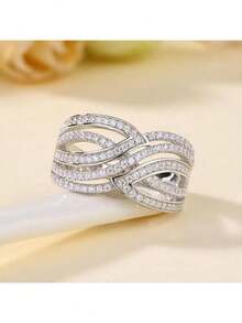 1 chiếc nhẫn hình sóng sang trọng, trang sức thời trang khảm đá Zirconia tổng hợp sáng bóng, nhẫn đính hôn cho nữ, nhẫn đeo hàng ngày, nhẫn dự tiệc cưới, quà tặng kỷ niệm tinh tế. - bạc - Xem 6