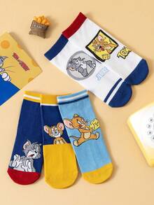 Noctvar OBM Sleepwear X TOM & JERRY 5 Pairs Kids Cat And Mouse Pattern Ankle Socks, Cute Cartoon Boat Socks With Distinctive Cat And Mouse Pattern For Boys, Colorful Mid-Calf Socks For Children In Summer, Adorable Cartoon Distinctive Pattern, Fashion Casual Breathable Student Socks, Suitable For Daily Wear, Back To School, Holiday Gifts - Multicolor - View 6