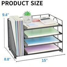 Desk Organizer, Multi-layer Letter Sheet, Stackable File Holder, Storage Bins with Handle, Office Supplies for A4 Document Sheet, Paper, Book, Magazine - Schwarz-4 Stufe - Übersicht 4