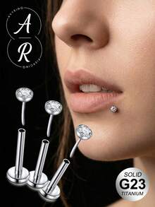 AVYRING G23钛合金唇钉，无螺纹推入式唇钉，鼻钉，耳廓钉，耳屏钉，耳骨钉，男女通用，20G、18G、16G，6mm、7mm、10mm杆，材质：Learth - 彩色 - 查看 1