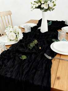 1/2/5pcs Black Pleated Table Runner ,Solid Home Table Cover ,Wedding Party Decotive Tablecloth,Table Centerpiece Decor, Wedding Party Supplies,Dinner Party Decor,Birthday Party Decor,Anniversary Party Decor,Party Table Flag,Dining Room Accessories,Kitchen Decor,Easy Clean Tablecloth,Home Decor Gift,Decor For Home - Black - View 8