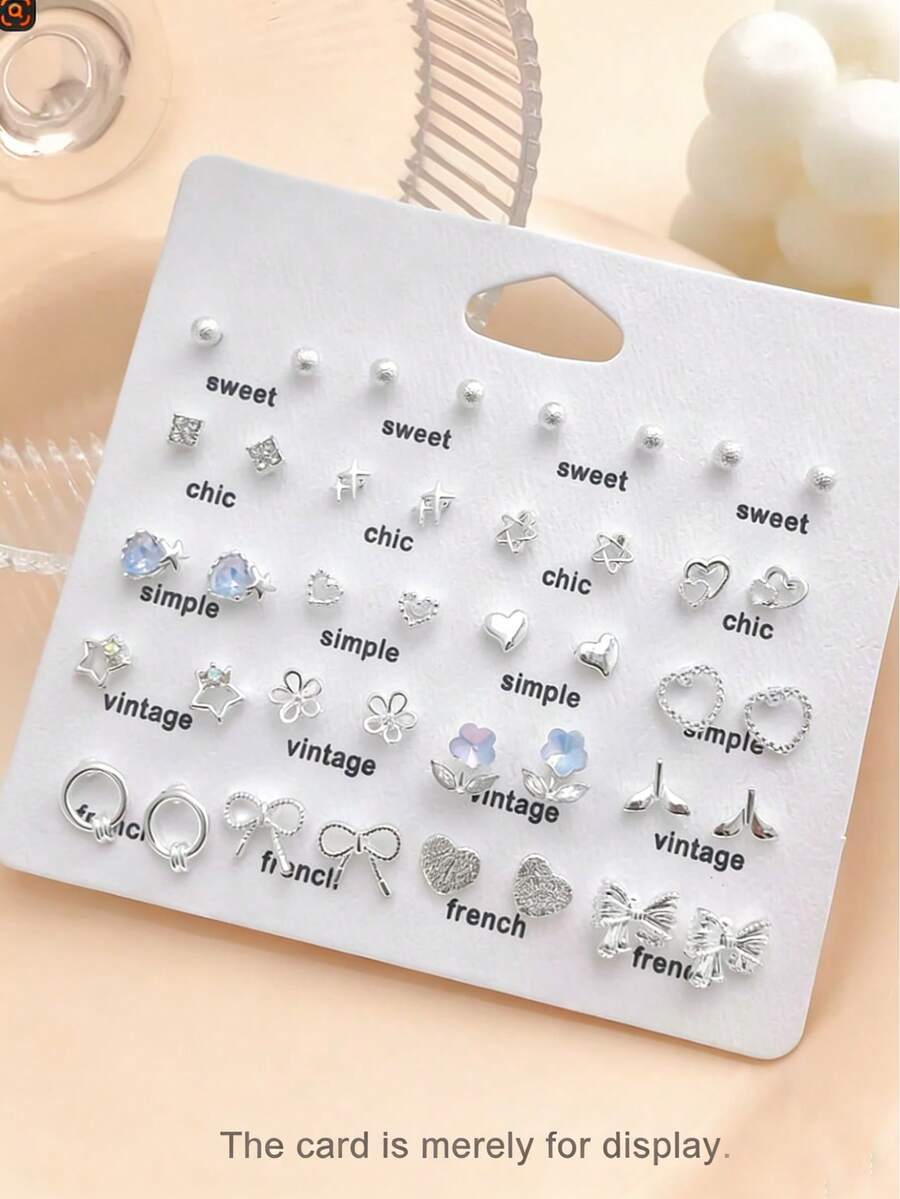 Bộ 40 bông tai hợp kim kẽm thiết kế hình bướm và vương miện tinh tế, đa năng, phù hợp để đeo hàng ngày cho nữ. - Màu xanh lam - Xem 1