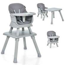 COSTWAY 6-In-1 Baby High Chair With 5-Point Harness And Removable Tray, Grey - Grey - View 2