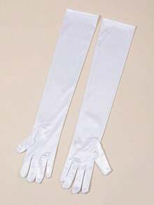 1 Pair Black Satin Long Gloves For Women, Suitable For Wedding, Party, Evening Dress Accessories Halloween Accessories Winter Gloves Wedding - 白色 - 查看 3