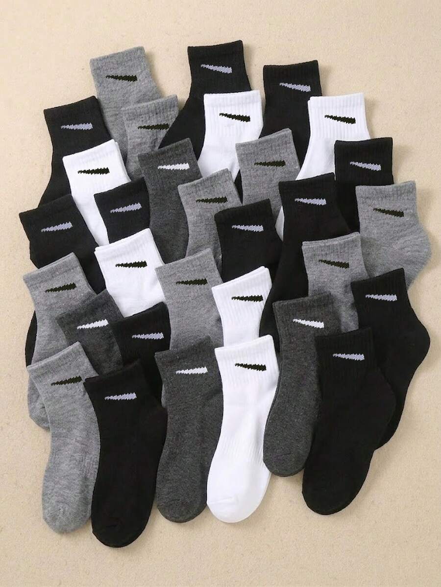 20/10/5 pares de calcetines hasta el tobillo para niños, calcetines deportivos transpirables y cómodos para niños y niñas, en unicolor negro/blanco/gris, adecuados para la escuela y el uso diario, estilos aleatorios - Multicolor - Ver 1