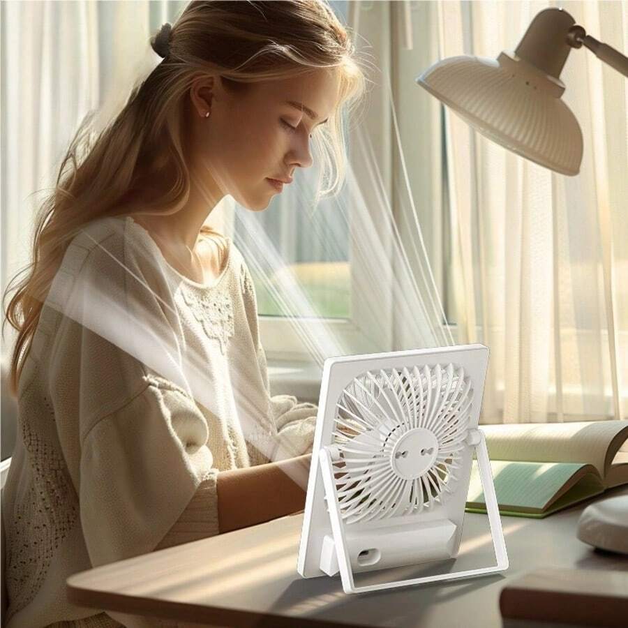 1pc Portable Mini Desk Fan, 1200mAh, For Office, Room, Vanity Table - Multiple Styles - View 1