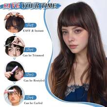 Elegant Clip-In Human Hair Bangs For Women - 6 Inch Straight, Wispy Air Bangs With Temples, Natural Look & Feel, Easy To Style - SNatural - View 6