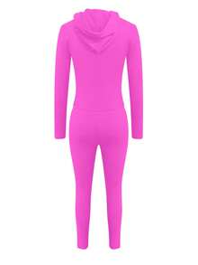 LovelyWholesale 2pcs Women Sports Letter Print Zip-Up Hoodie Jacket And Leggings Set, Spring Outfit - Hot Pink - View 6