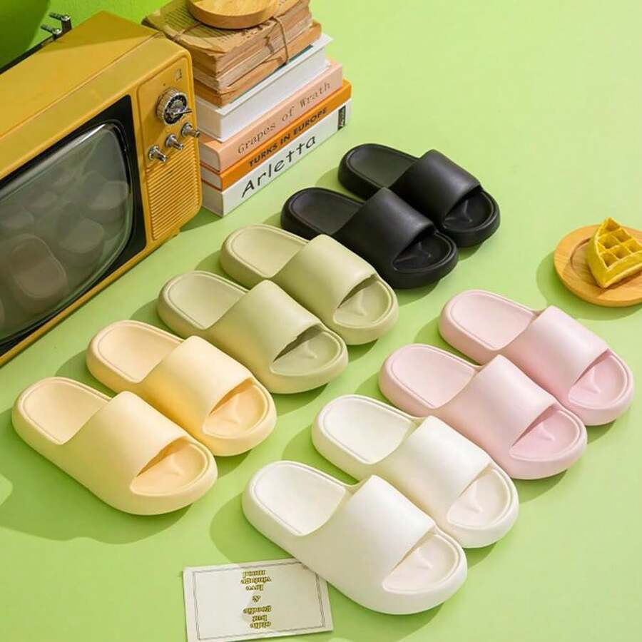 A Pair Of Thick-Soled, Non-Slip Eva Slippers, Perfect For Back-To-School Season, Bathroom, Open-Toe, Thick-Soled Indoor And Outdoor Use, Beach, Or Couples. Suitable For All Seasons, Unisex, And With A Thick Sole For Both Indoor And Outdoor Wear. - Conventional - View 1