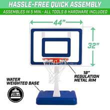 Splash Hoop Elite - Adjustable Height or Fixed Post - Pool Hoop Basketball Game with Water Weighted Base Regulation Steel Rim and 2 Pool Basketballs - Azul ajustable Elite - Ver 6