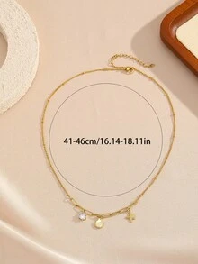 1 pieza Collar con colgante de acero inoxidable con forma de estrella de mar y concha con circonita cúbica, adecuado para usar en la playa y como regalo - Amarillo Oro - Ver 4