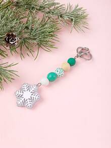 1pc Unique Snowflake Beaded Keychain, Adorable Snowflake Decor With Soft Wooden Beads Design, Perfect Christmas Stocking Stuffer Gift, Gift For Friends, Christmas Gift - Multicolor - View 15