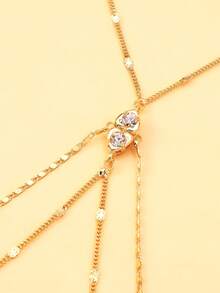 1件性感X形水晶身体链，女士夏季海滩度假比基尼身体饰品配饰 - 金色 - 查看 4