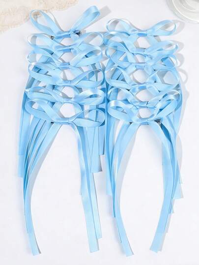 12个涤纶丝带蝴蝶结，粉色蝴蝶结发夹，时尚发卡，甜美可爱发饰，蕾丝优雅发爪，芭蕾Y2K仙女风发饰，适合日常佩戴，情人节、上学、大学等场合，蓝色发夹，情人节配饰，头部饰品