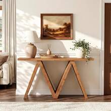 LITTLE TREE 160cm Solid Wood Console Table Farmhouse Sofa Table With M‑Shaped Base For Entryway Hallway Living Room - Brown - View 6