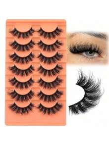 俄式假睫毛，D型卷翘蓬松貂毛假睫毛，猫眼加长假睫毛，自然浓密假睫毛，丰盈纤长睫毛，旅行必备美妆工具 - 黑色 - 查看 5