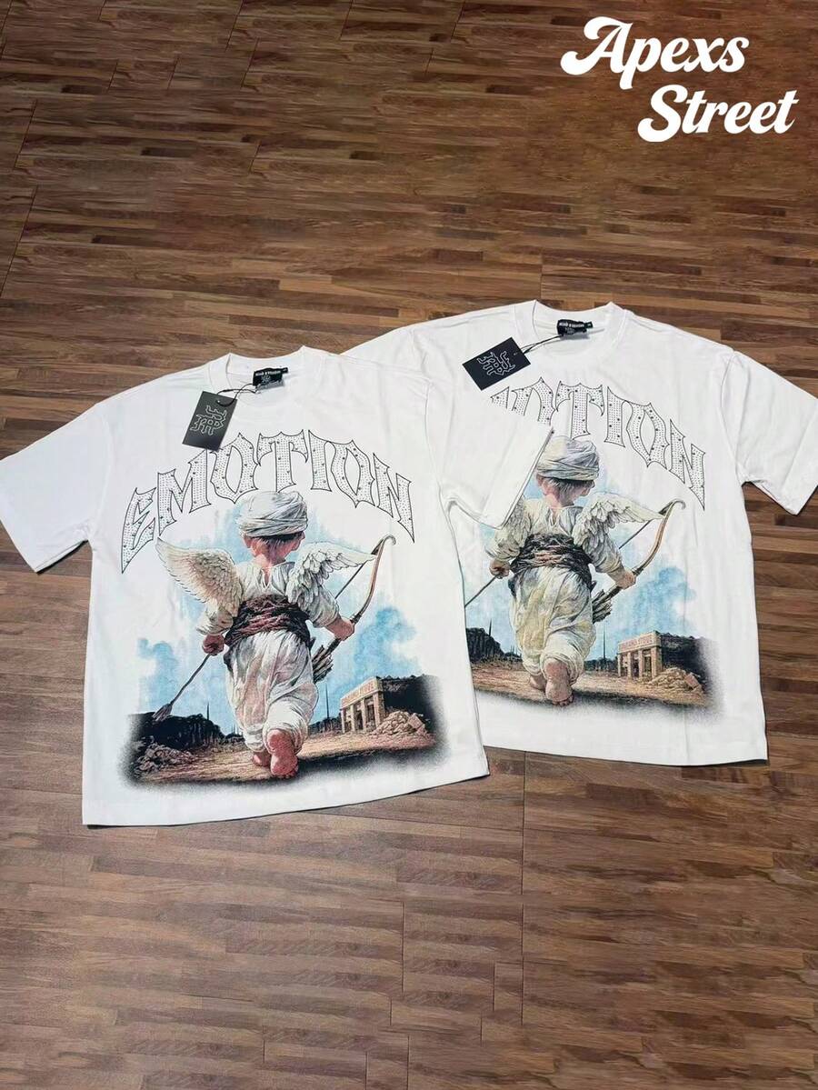 Mixed Emotion Tee,100% Cotton Printed T-Shirt,Stylish Design, Men's Graphic T-Shirt, Minimalist Design, Vintage Casual Style, Hip-Hop Style. Suitable For Outdoor Leisure Activities, Family Gatherings, And Dinners With Friends. - 白色5 - 查看 1