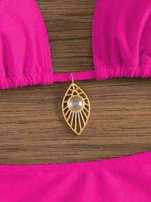 4pcs Sexy Solid Color Bikini Set With Sheer Cover-Up, Suitable For Vacation, Beach Party, Also Ideal For New Year And Valentine's Day, Exuding Elegance And Avant-Garde, Perfect Choice For Casual Women In Spring/Summer - 玫紅色 - 查看 4