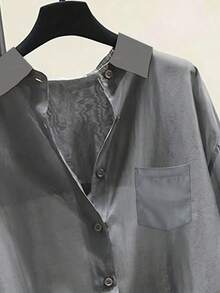 1pc Lightweight Sun Protection Shirt, New Summer Minimalist Elegant Versatile Long Sleeve Blouse - Grey - View 3