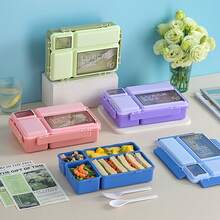 Hộp cơm trưa Bento dành cho người lớn, kèm dụng cụ ăn uống, an toàn khi sử dụng trong máy rửa chén và lò nướng, chống rò rỉ, có thể xếp chồng lên nhau, hộp đựng cơm trưa tiện dụng cho công sở, dã ngoại và trường học. - Nhiều màu - Xem 4