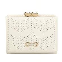 2026 New Women's Wallet, Minimalist Fresh Tri-Fold Wallet, Card Holder, Hollow Leaf Design Short Purse, PU Leather - White - View 1