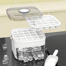 Double-Layer Pressed Ice Cube Mold, Ice Making Box, Easy To Release Plastic Grinding Tool, Ice Bucket, Large Capacity Ice Storage, Household Refrigerator, Homemade Ice Cube Square Box, Portable With Handheld And Ice Shovel, Suitable For Any Beverage - White - View 3