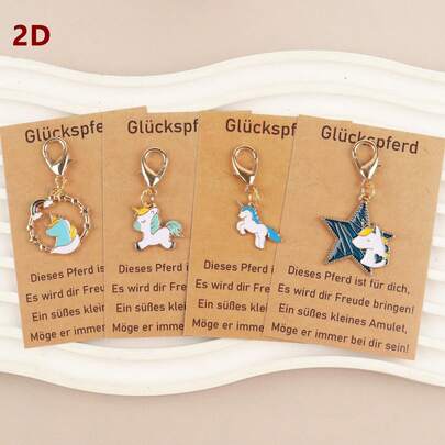 4pcs/8pcs Blue Unicorn Keychain Set, Includes Lucky Cards And Lucky Keychains, Auspicious Gift For Family And Friends, Perfect For Occasions Like Mother's Day, Nurse's Day, Father's Day