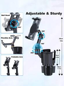 Giá đỡ cốc kiêm giá đỡ điện thoại/máy tính bảng đa năng 2 trong 1 cho ô tô, có tay đỡ kéo dài - Đế xoay 360°, phù hợp với điện thoại/máy tính bảng từ 4-12.9 inch, thích hợp cho ô tô, xe golf, phòng tập gym - Chất liệu polycarbonate bền chắc, giá đỡ máy tính bảng. - màu đen - Xem 7