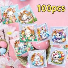 100pcs Easter Packaging Cartoon OPP Flat Bags, Rabbit & Egg Candy Gift Packaging Bags, Durable Cellophane Bags, Mini Gift Packaging Bags, Suitable For Jewelry, Candy, Cards, Etc. - Rabbit Easter Egg - View 6