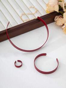 Conjunto de joyas vintage con baño de color rojo, diseño versátil de aretes como regalo para mujeres - Rojo - Ver 3