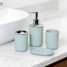 4pcs/6pcs bathroom accessory set, bathroom kit, bamboo lid bathroom toiletries set, including toilet brush, toothbrush holder, mouthwash cup, soap dispenser, soap dish. Bathroom decoration, nid bathroom decoration, can be used as a housewarming \ home vacation gift \Valentine's Day gifts\ birthday gifts. - 直筒衛浴系列 - 查看 16