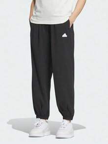 Adidas 阿迪达斯女士梭织七分裤，宽松直筒运动裤，高腰休闲裤，春季通勤百搭单品 - 黑色 - 查看 1