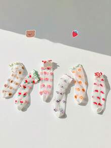 5双/1双可爱甜美荷叶边真丝长筒袜，春夏轻盈水晶长筒袜，防滑中筒袜，适合5-16岁女孩 - 彩色 - 查看 3