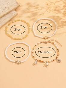 4pcs/Set Summer Bohemian Ocean Style Beaded Shell Anklet, Fashionable Alloy Shell Decor Foot Jewelry For Women, Suitable For Daily Wear And Beach Party. The Shape, Size And Surface Pattern Of The Shells Are Random. - Multicolor - View 4