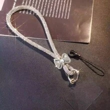 1件水钻蝴蝶结装饰水晶挂绳腕带，奢华女士闪亮吊坠可拆卸手机挂绳，高端相机/手机时尚配件 - 彩色 - 查看 4
