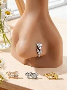 Bộ 4 chiếc/1 chiếc Khuyên mũi giả bằng đồng hình hoa tulip tinh tế, đính đá Zirconia, không cần xỏ lỗ, thích hợp cho nữ, dùng đi hộp đêm, dự tiệc sinh nhật [Lưu ý: Một số sản phẩm được bán riêng lẻ] - Nhiều màu - Xem 14