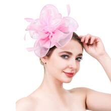 1pc Women's Vintage 20s 30s 50s Style Fascinator Hat, Charming Headpiece With Bow, Floral Veil, Suitable For Wedding, Tea Party,Summer,Beach,Festival,Birthday - Pink - View 5