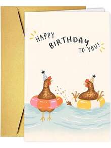 1Pc Fun Birthday Card With Chicken In Party Hat And Floating Ring - Cartoon Chicken Pool Party Design, Bright Colors, Including Envelope - Perfect For Friends, Family, Colleagues - Summer Pool Parties, Casual Gatherings, Birthday Celebrations, Fun Birthday Cards, Fun Design, Colorful Illustrations, Durable Paper, High-Quality Printing - 18*13cm - View 10