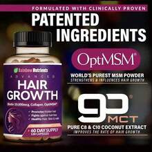 24-In-1 Advanced Hair Growth Vitamins Biotin 10,000mc9,Collagen,Patented OptiMSM, GoMCT,Saw Palmetto Naturally Regrow Stronger & Healthier Hair, Skin And Nails Stops Hair Loss 60 Day Supply - 1件 - 查看 5
