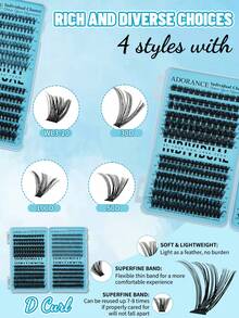 ADORANCE 420片装假睫毛簇，4种款式，纤细轻盈，30D+50D+WL3-20+100D簇状假睫毛，打造柔软自然妆效，适合日常、约会和派对妆容。 - D - 查看 6