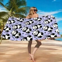 1条柔软卡通熊猫图案印花超细纤维沙滩巾，适用于海滩、游泳池、露营、旅行、浴室、健身、瑜伽等场合。这款超细纤维毛巾柔软舒适，吸水性强，轻便易携，防风防晒，是夏季旅行防沙的理想之选，也是浴室装饰的完美选择。 - A - 查看 2