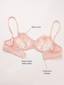 Wingslove Women's Lace Embroidery Unlined Sheer Mesh Breathable Bra - Baby Pink - View 9