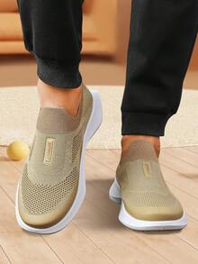 Giày nam lưới dệt kim nhẹ, thoáng khí, kiểu dáng slip-on, đế mềm, thích hợp đi bộ hàng ngày cho người trung niên và người cao tuổi. - màu nâu - Xem 5