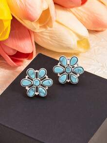 1 Pair Fashionable Western Cowboy Style Hollow-Out Rhinestone Flower Stud Earrings For Women - Multicolor - View 1