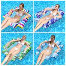 1pc Tropical Leaf Print Inflatable Floating Bed, Foldable Mesh Hammock Lounger, Portable Pool Float, Outdoor Summer Bed - 1pcs - View 10